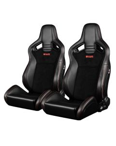 Braum ® - Black Leatherette & Suede W/ Red Stitching ELITE-V2 Reclinable Racing Seats - Pair (BRR1-BSRS2)