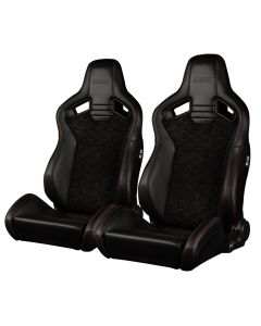 Braum ® - Black Leatherette & Honeycomb Suede W/ Red Stitching ELITE-V2 Reclinable Racing Seats - Pair (BRR1-HXRS2)