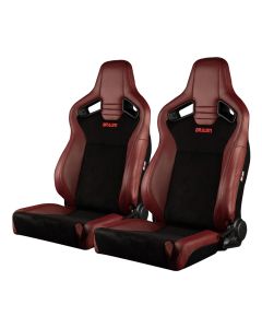Braum ® - Maroon Leatherette & Black Suede With Black Stitching ELITE-V2 Low Base Reclinable Racing Seats - Pair (BRR1-MBLB2)