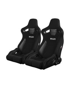 Braum ® - Black Cloth W/ Black Trim & Stitching ELITE-R Reclinable Racing Seats - Pair (BRR1R-BKBP)