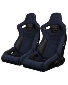 Braum Pair of Black Cloth ELITE-R Series Racing Seats With Grey Stitches And White Piping BRR1R-BFWP, Pair