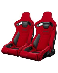 Braum Pair of Black Cloth ELITE-R Series Racing Seats With Grey Stitches And White Piping BRR1R-BFWP, Pair