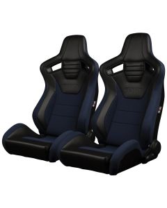 Braum Pair of Black Leatherette Carbon Fiber Mixed Elite-X Series Racing Seats with Black Stitches, Pair