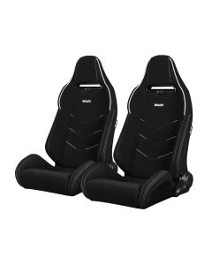 Braum ® - Black Jacquard W/ White Piping & Stitching Viper X Reclinable Racing Seats - Pair (BRR3-BFWP3)
