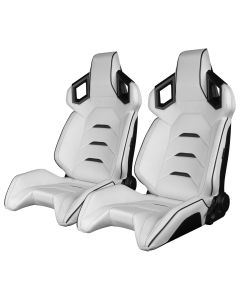 Braum ® - Pair of White Leatherette ALPHA-X Series Racing Seats With Black Stitching and Piping (BRR5-WHBK)
