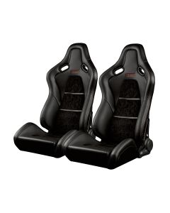Braum ® - Black Leatherette & Alcantara FALCON-S Carbon Fiber Reclinable Composite Seats - Pair (BRR9R-BACF)