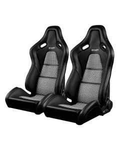 Braum ® - Black Leatherette & Houndstooth Fabric FALCON-S Carbon Fiber Reclinable Composite Seats - Pair (BRR9R-BHCF)