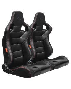 Cipher Auto Black Leatherette Carbon Fiber with Red Stitching Universal Euro Racing Seats, Pair