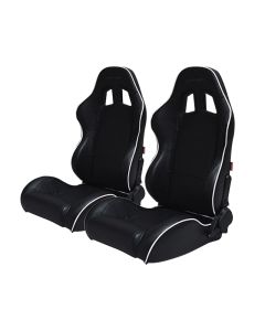 Cipher Auto Black Leatherette with White Accent Piping Universal Racing Seats CPA1031PBK-W, Pair