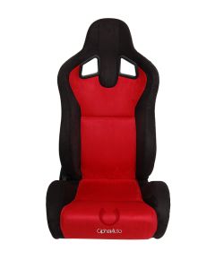 Cipher Auto Pair of Black and Red Microsuede Universal Racing Seats (CPA1039SDBKRD), Front View