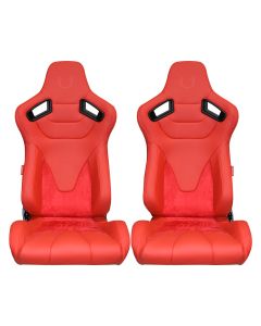 Cipher Auto Red Leatherette and Suede with Carbon Fiber PU Backing Universal AR-9 Revo Racing Seats CPA2009RS-PSDRD, Pair