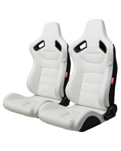 Cipher Auto ® - White Leatherette AR-9 Revo Racing Seats with Black Stitching (CPA2009PCFWH-BK)