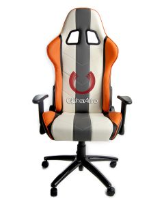 Cipher Auto ® - White with Gray and Orange Stripes Leatherette Office Racing Seat (CPA5001PWH-GYOR)