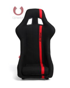 Cipher Auto ® - Black Fabric with Red Stripe Full Bucket Non Reclineable Universal Fiber Glass Racing Seat (CPA1008FBK)
