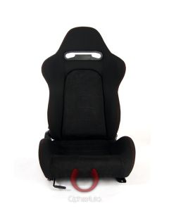 Cipher Auto ® - Black Cloth with Microsuede Insert and Red Stitching Universal Racing Seats (CPA1019FSDBK-R)