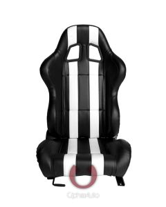 Cipher Auto ® - Black Leatherette with White Stripes Universal Racing Seats (CPA1026PBK-W)
