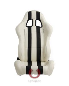 Cipher Auto ® - White Leatherette with Black Stripes Universal Racing Seats (CPA1026PWH-BK)