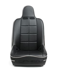 Cipher Auto ® - Black Leatherette with White Piping Fixed Back Universal Suspension Seat (CPA3004PBK-W)