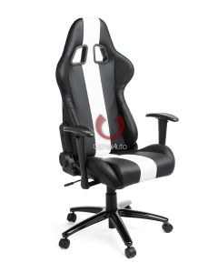 Cipher Auto ® - Black With White Stripes Leatherette Office Racing Seat (CPA5001PBK-WS)