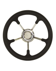 Forever Sharp ® - 12.5 Inch Black Boat Steering Wheel With Stainless Steel Spokes (3002)