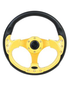 Forever Sharp 12.5 Inch Black Vinyl Formula Style Steering Wheel With Yellow Carbon Fiber Trim F831