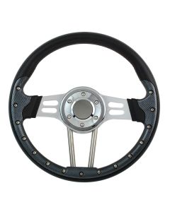 Forever Sharp 13.5 Inch Black Vinyl Formula Style Dual Spoke Steering Wheel With Carbon Fiber Trim F817, Main Image
