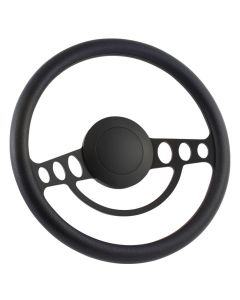 Forever Sharp 14 Inch Black Nostalgia Steering Wheel with Black Vinyl Half Wrap Grip 1005-HW14B, Main Image