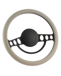 Forever Sharp 14 Inch Black Nostalgia Steering Wheel with Grey Vinyl Half Wrap Grip 1005-HW14G, Main Image