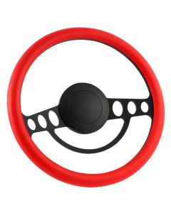 Forever Sharp 14 Inch Black Nostalgia Steering Wheel with Red Vinyl Half Wrap Grip 1005-HW14R, Main Image