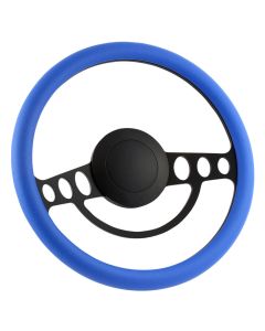 Forever Sharp 14 Inch Black Nostalgia Steering Wheel with Sky Blue Vinyl Half Wrap Grip 1005-HW14SB, Main Image