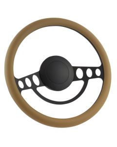 Forever Sharp 14 Inch Black Nostalgia Steering Wheel with Tan Vinyl Half Wrap Grip 1005-HW14T, Main Image