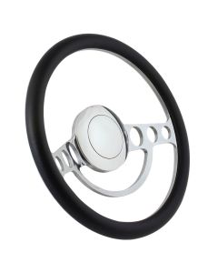 Forever Sharp 14 Inch Chrome Nostalgia Steering Wheel with Carbon Fiber Vinyl Half Wrap Grip 1004-HW14CFV, Main Image