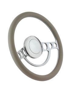 Forever Sharp 14 Inch Chrome Nostalgia Steering Wheel with Grey Vinyl Half Wrap Grip 1004-HW14GR, Main Image