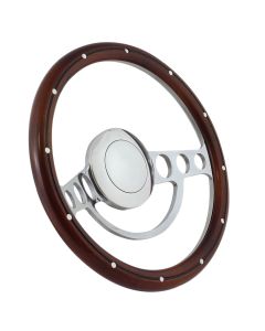 Forever Sharp ® - 14" Chrome Nostalgia Steering Wheel with Mahogany with Alminum Rivets & Center Burn Half Wrap Grip (1004-HW14SMRBA), Main Image