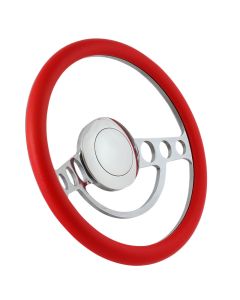 Forever Sharp 14 Inch Chrome Nostalgia Steering Wheel with Red Vinyl Half Wrap Grip 1004-HW14R, Main Image