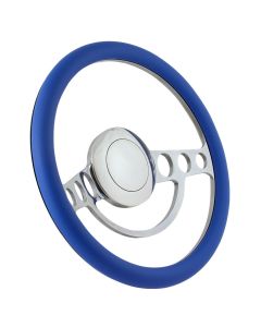 Forever Sharp 14 Inch Chrome Nostalgia Steering Wheel with Sky Blue Vinyl Half Wrap Grip 1004-HW14SB, Main Image