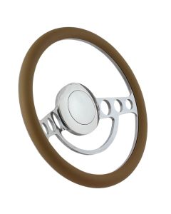 Forever Sharp 14 Inch Chrome Nostalgia Steering Wheel with Tan Vinyl Half Wrap Grip 1004-HW14T, Main Image
