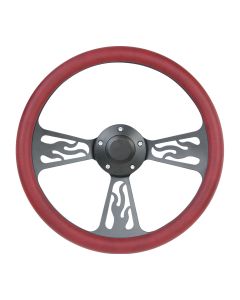 Forever Sharp ® - 14 Inch Black Flame Steering Wheel With Burgundy Half Wrap Grip (1097-BUR)