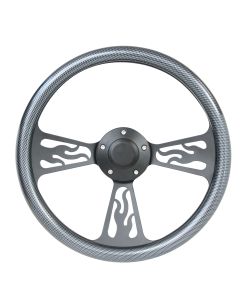 Forever Sharp ® - 14 Inch Black Flame Steering Wheel With Carbon Fiber Half Wrap Grip (1097-CF)