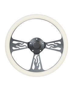Forever Sharp ® - 14 Inch Black Flame Steering Wheel With Cream Half Wrap Grip (1097-C)