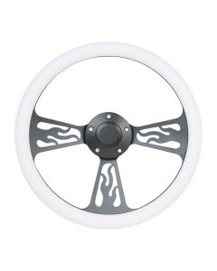 Forever Sharp ® - 14 Inch Black Flame Steering Wheel With White Half Wrap Grip (1097-W)