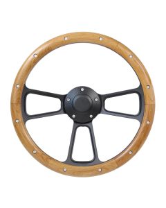 Forever Sharp 14 Inch Black Muscle Steering Wheel With Alder And Rivets Half Wrap Grip 1099-UAR-A, Main Image
