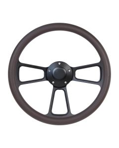 Forever Sharp ® - 14 Inch Black Muscle Steering Wheel With Brown Half Wrap Grip (1099-BR)