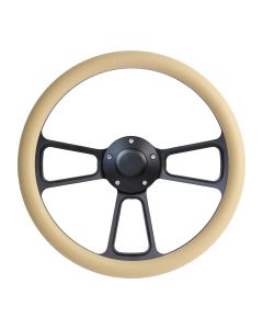Forever Sharp ® - 14 Inch Black Muscle Steering Wheel With Buckskin Half Wrap Grip (1099-BS)