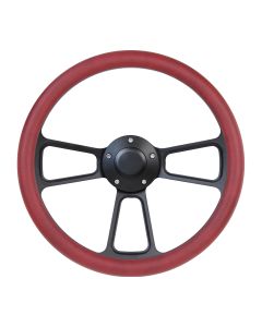 Forever Sharp ® - 14 Inch Black Muscle Steering Wheel With Burgundy Half Wrap Grip (1099-BUR)