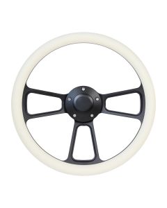 Forever Sharp ® - 14 Inch Black Muscle Steering Wheel With Cream Half Wrap Grip (1099-C)