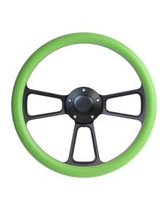 Forever Sharp 14 Inch Black Muscle Steering Wheel With Green Half Wrap Grip 1099-GR, Main Image