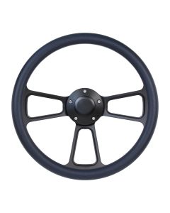 Forever Sharp ® - 14 Inch Black Muscle Steering Wheel With Navy Blue Half Wrap Grip (1099-NB)