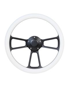 Forever Sharp ® - 14 Inch Black Muscle Steering Wheel With White Half Wrap Grip (1099-W)