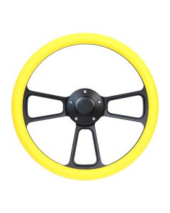 Forever Sharp ® - 14 Inch Black Muscle Steering Wheel With Yellow Half Wrap Grip (1099-Y)